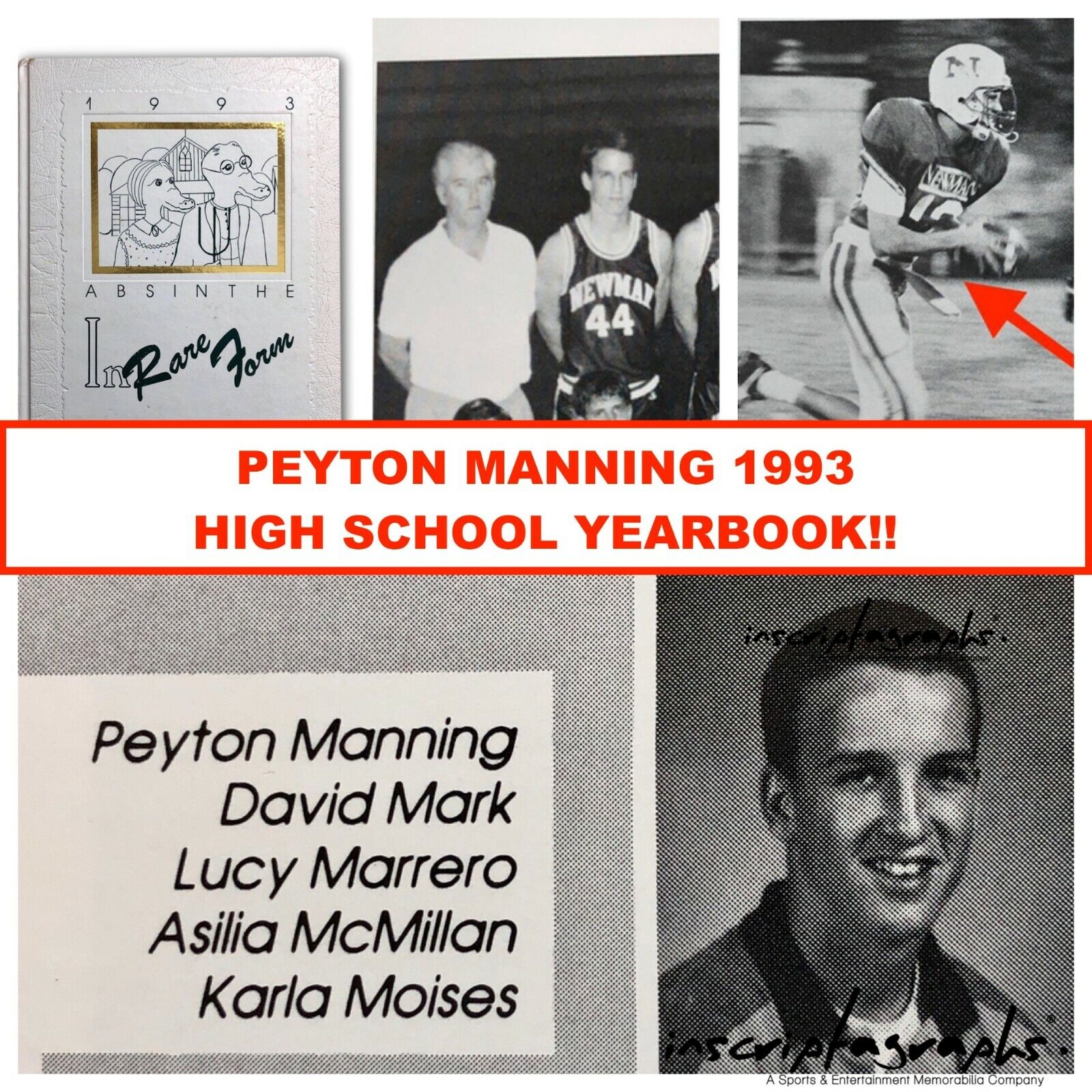 Peyton Manning Rare 11Th Grade 1993 High School Yearbook Broncos Colts Un Signed