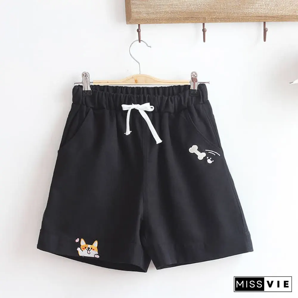 Devil Letter Print Colorblock Hooded T-Shirt Puppy Print Shorts