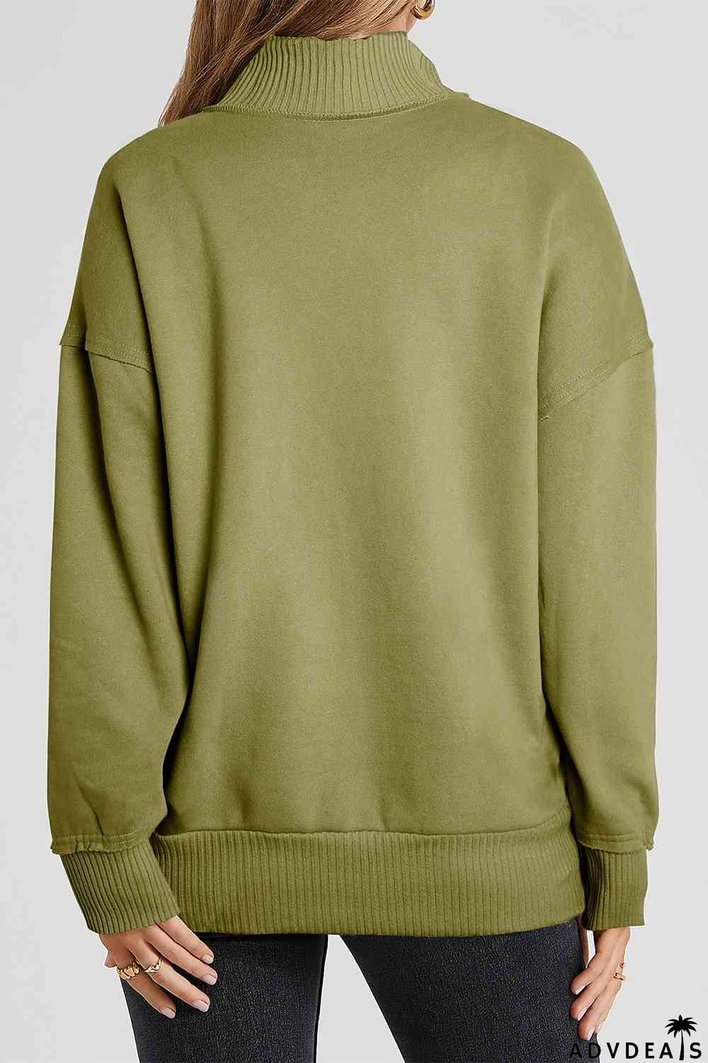 Half Snap Drop Shoulder Long Sleeve Sweatshirt