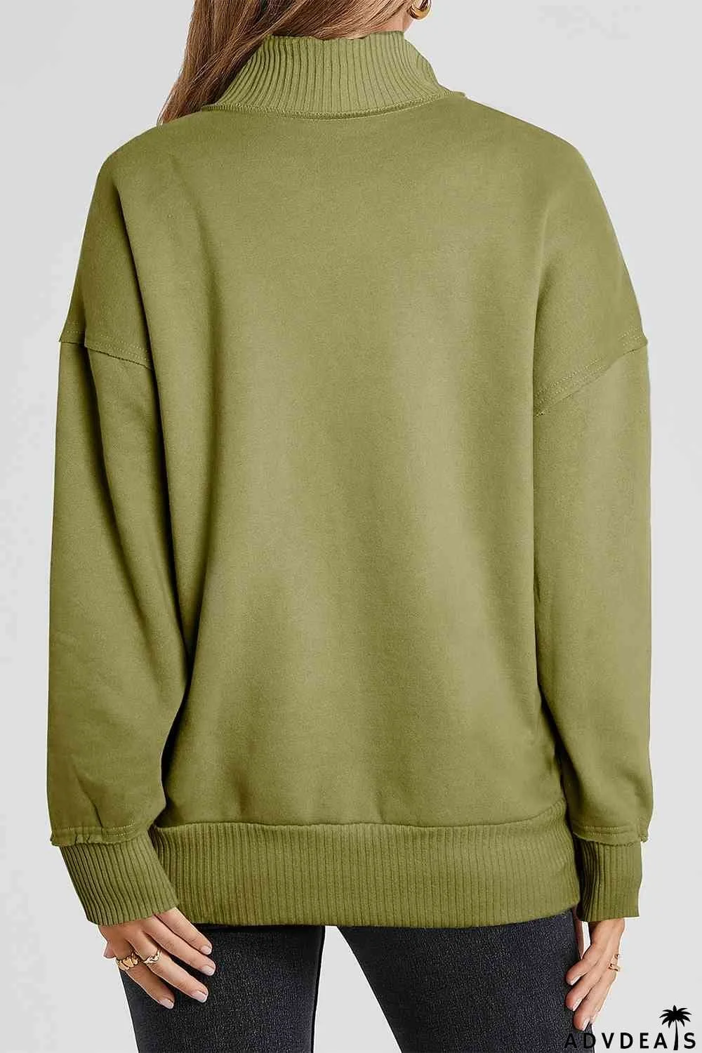 Half Snap Drop Shoulder Long Sleeve Sweatshirt