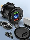 12-24V Car Charger Socket with Switch & Voltmeter Waterproof Cigarette Outlet Replacement Motorcycle USB Charger Suitable for Boat Golf Cart RV Motorcycle Truck