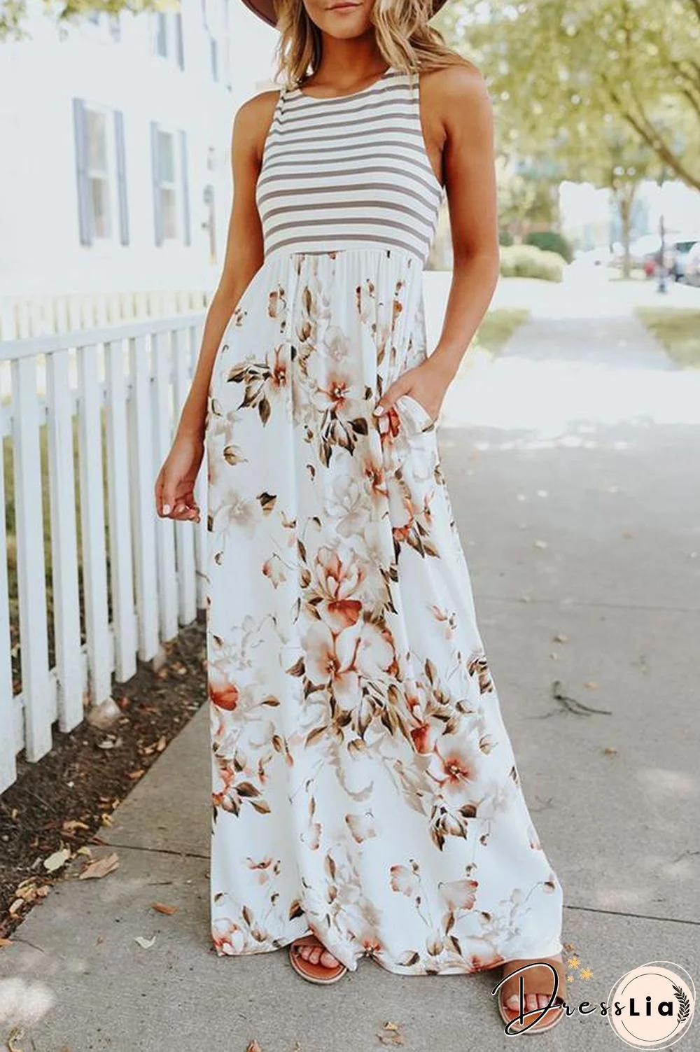 Printed Pocket Slim Maxi Dress P14257