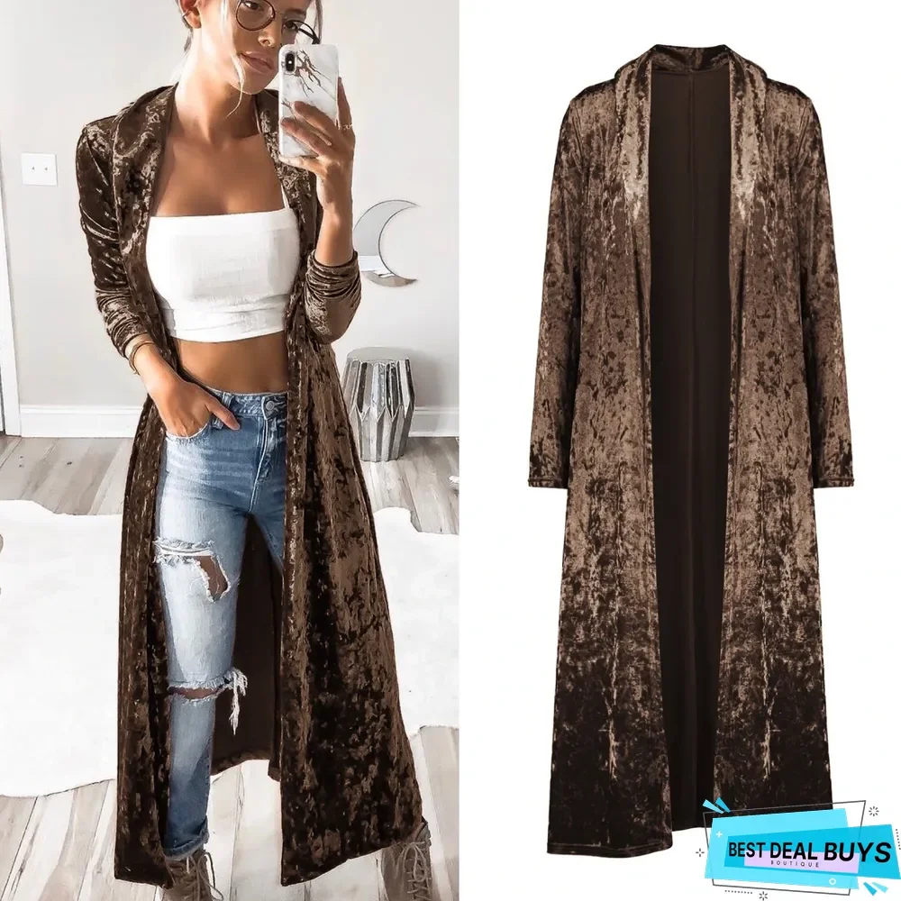 Long Sleeve Velvet Windbreaker Cardigan Coat