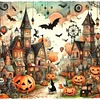(40*40cm)Halloween Town Street - Full Round Drill Diamond Painting