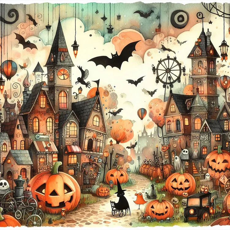 Street View Of Halloween Town 40*40CM (Canvas) Full Round Drill Diamond Painting gbfke