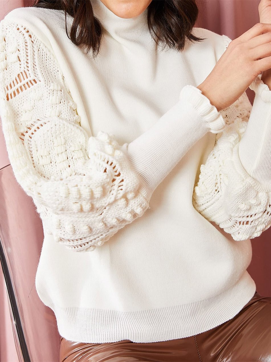 Women Long Sleeve Stand-up Collar Stitching Knit Women Sweaters