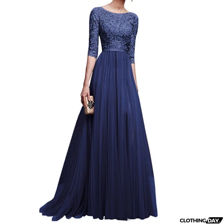 Fashion Half Sleeve Long Lace Dress