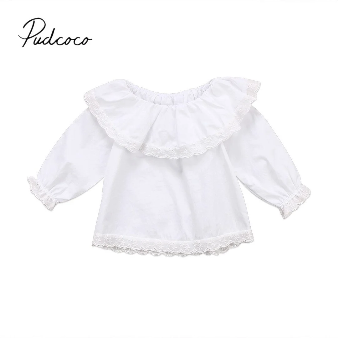 2017 Brand New Newborn Toddler Infant Baby Girls Lace Long Sleeve Tops T-shirts Clothes Solid White Sweet Tops Shirt 0-24M