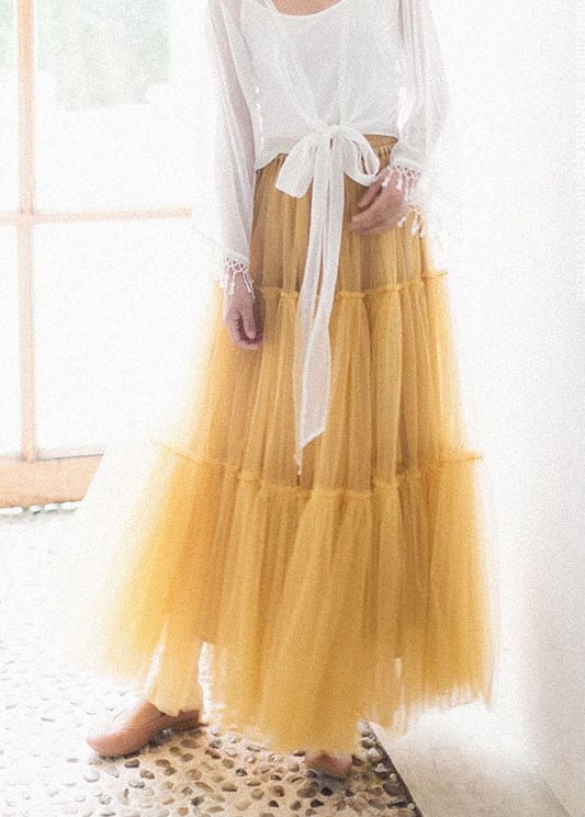 Beautiful Yellow Ruffled Patchwork tulle Skirts Spring CK246- Fabulory