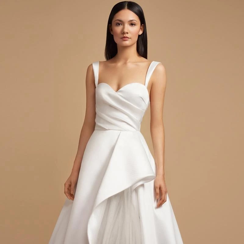 Satin simple white evening dress-zachics