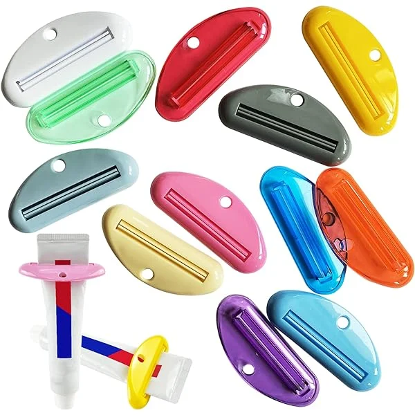 MUXGOA Toothpaste Tube Squeezer Dispenser, 9 Pcs Plastic Holder Clips for Saving Toothpaste Facial Cleanser Creams Paint 9colors