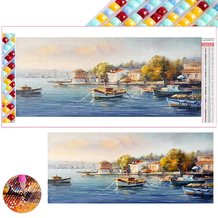 Full Square Drill Diamond Painting -Towns By The Coast - 70*30cm