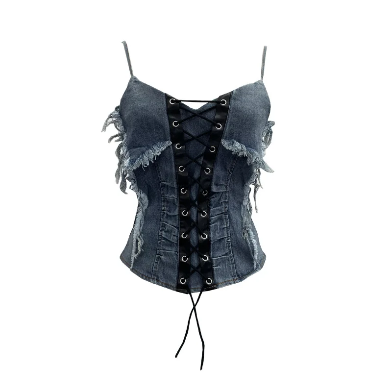 Nigikala Nigikala Shooting Cowboy Draw Rope Tie With Chest Vest Hair Side To Make Old Short Body Sleeveless Top Woman 2726