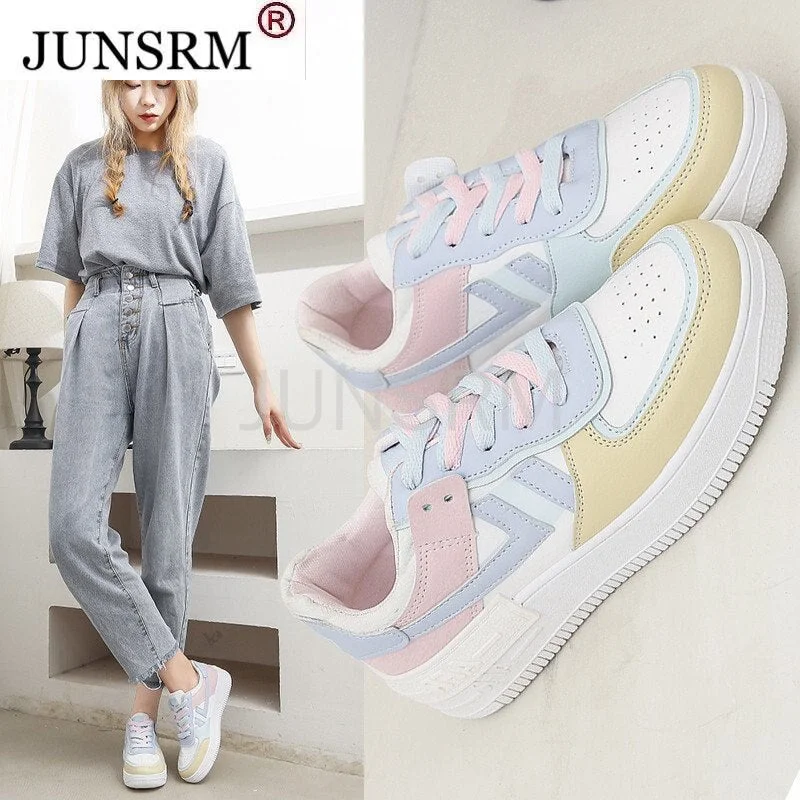 2020 Women Sneakers White Pink Tennis Cute Lovely Girl Shoes Female Student Shoes Platform Flats Casual Ladies Vulcanize Shoes