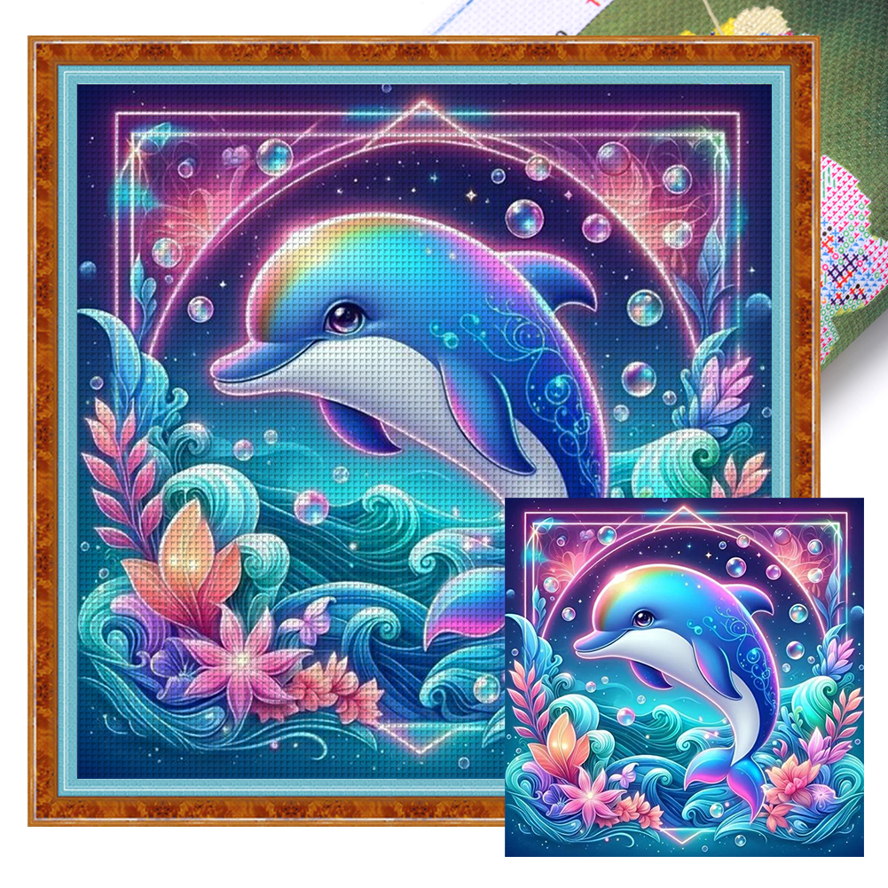 Dolphin Full 11CT Pre-stamped Canvas(45*45cm) Cross Stitch