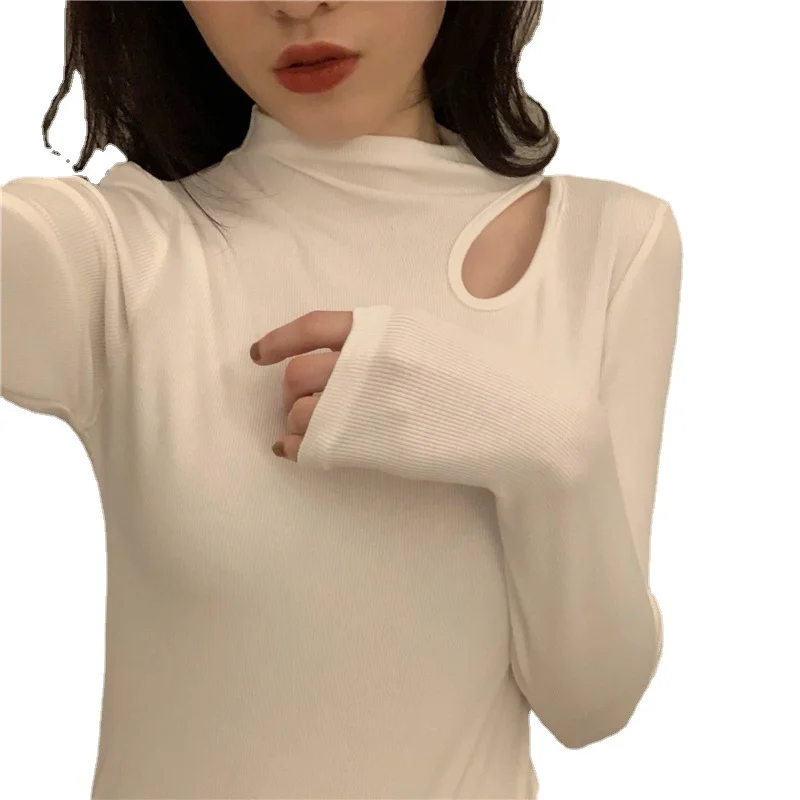 Brownm Brownm Half High Collar Bottom Shirt Female Autumn Winter Foreign Style Inside The Slim Careful Machine Jacket Dew Collarbone Long Sleeve T-Shirt