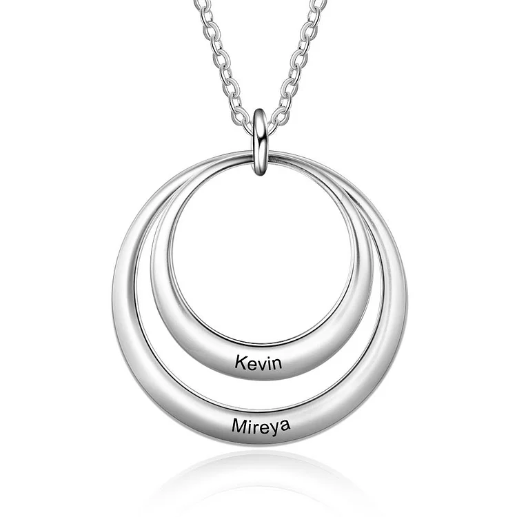 Engraved Circle Necklace Personalized 2 Names Custom Necklace For Women Pendant