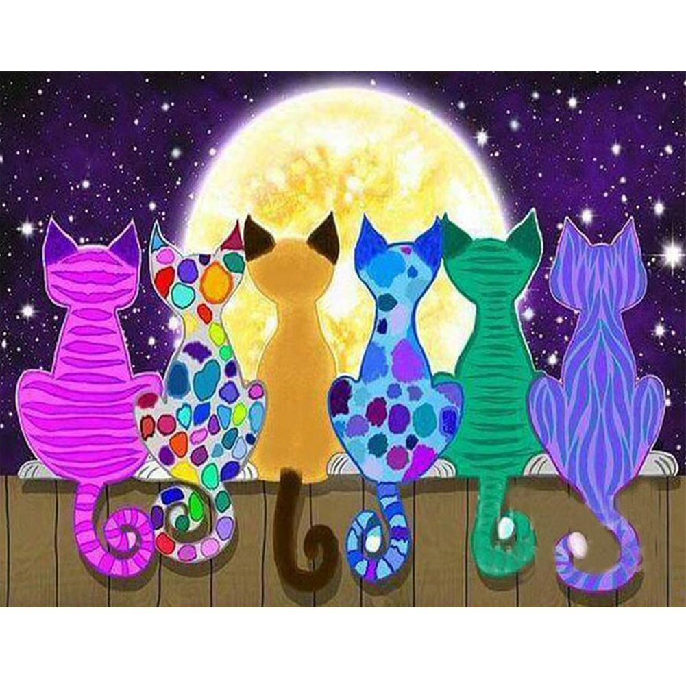 

40*30CM - Round Drill Diamond Painting - Moon Cat, 501 Original