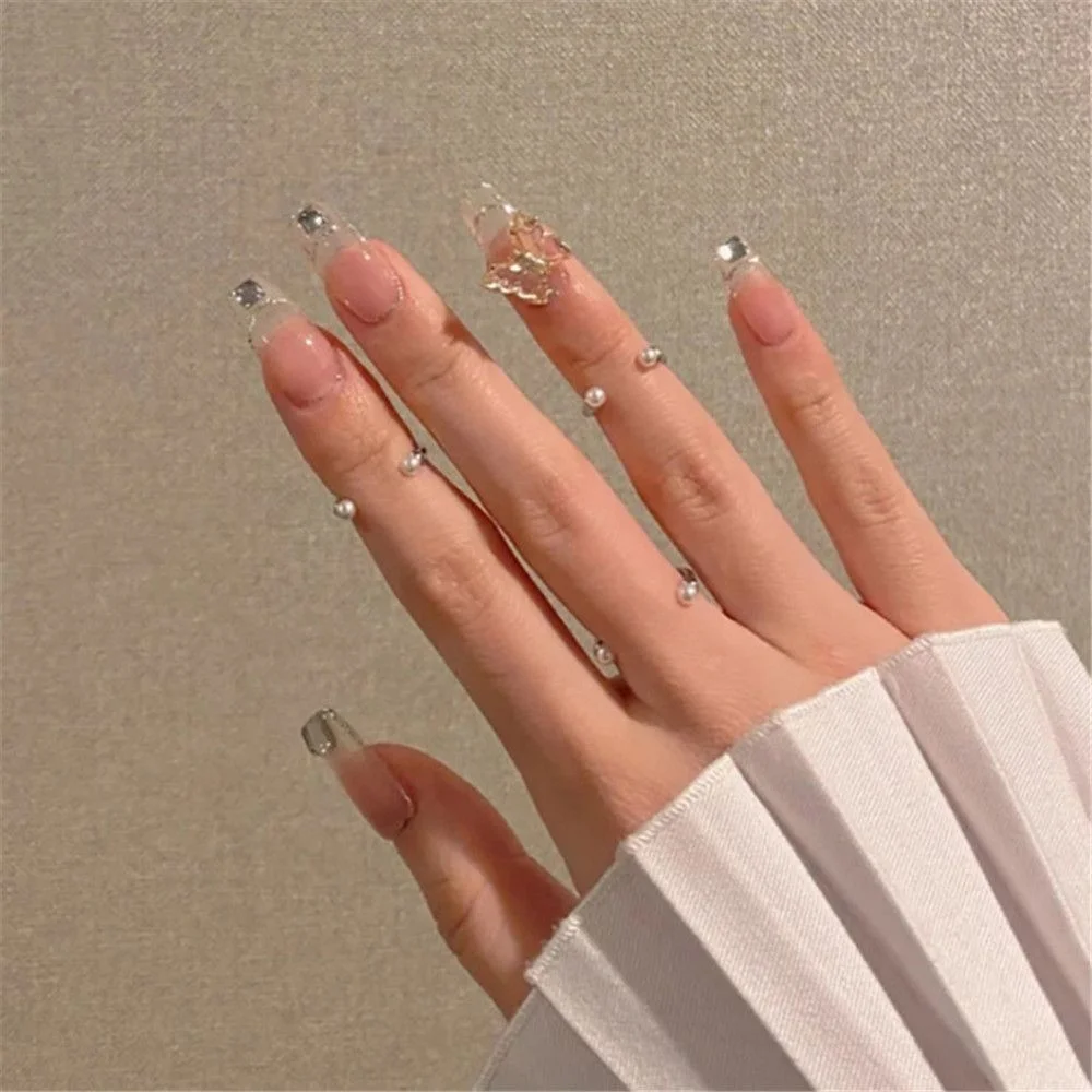 24pcs Butterfly decorated false nails Removable Long Paragraph Fashion Manicure fake nail tips full cover acrylic for girls-Nail Inspo