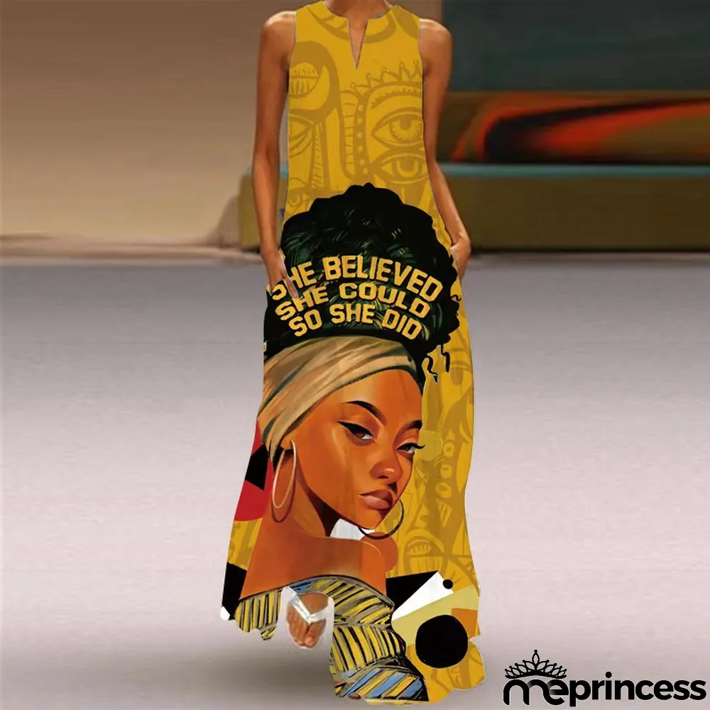 Summer women's sleeveless dress v-neck printed face dress