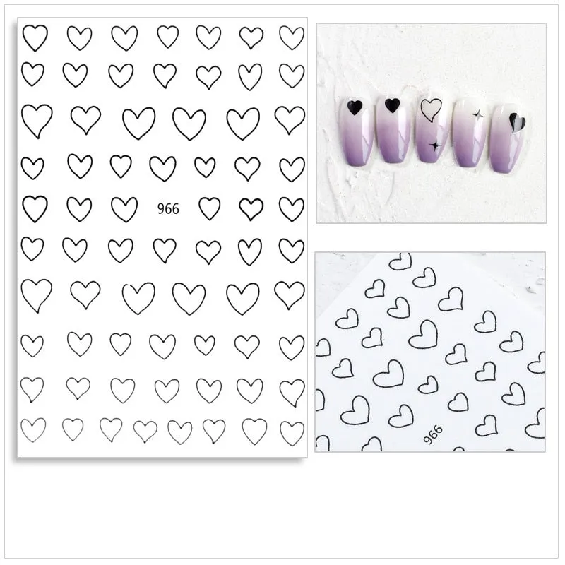 Black Red 3D Nail Sticker Self Adhesive Love Heart Star Butterfly Flower Nail Decals Slider DIY Nail Art Decoration-Nail Inspo