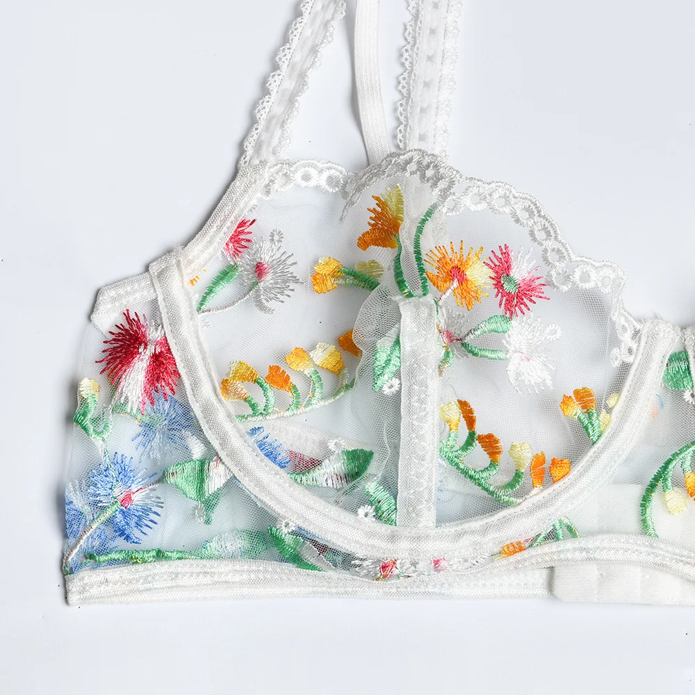Billionm Floral Lingerie Women Sexy Bra Underwire and Panties Lengerie See Through Embroider Flower Underwear Sex Porno Clothing Intimate