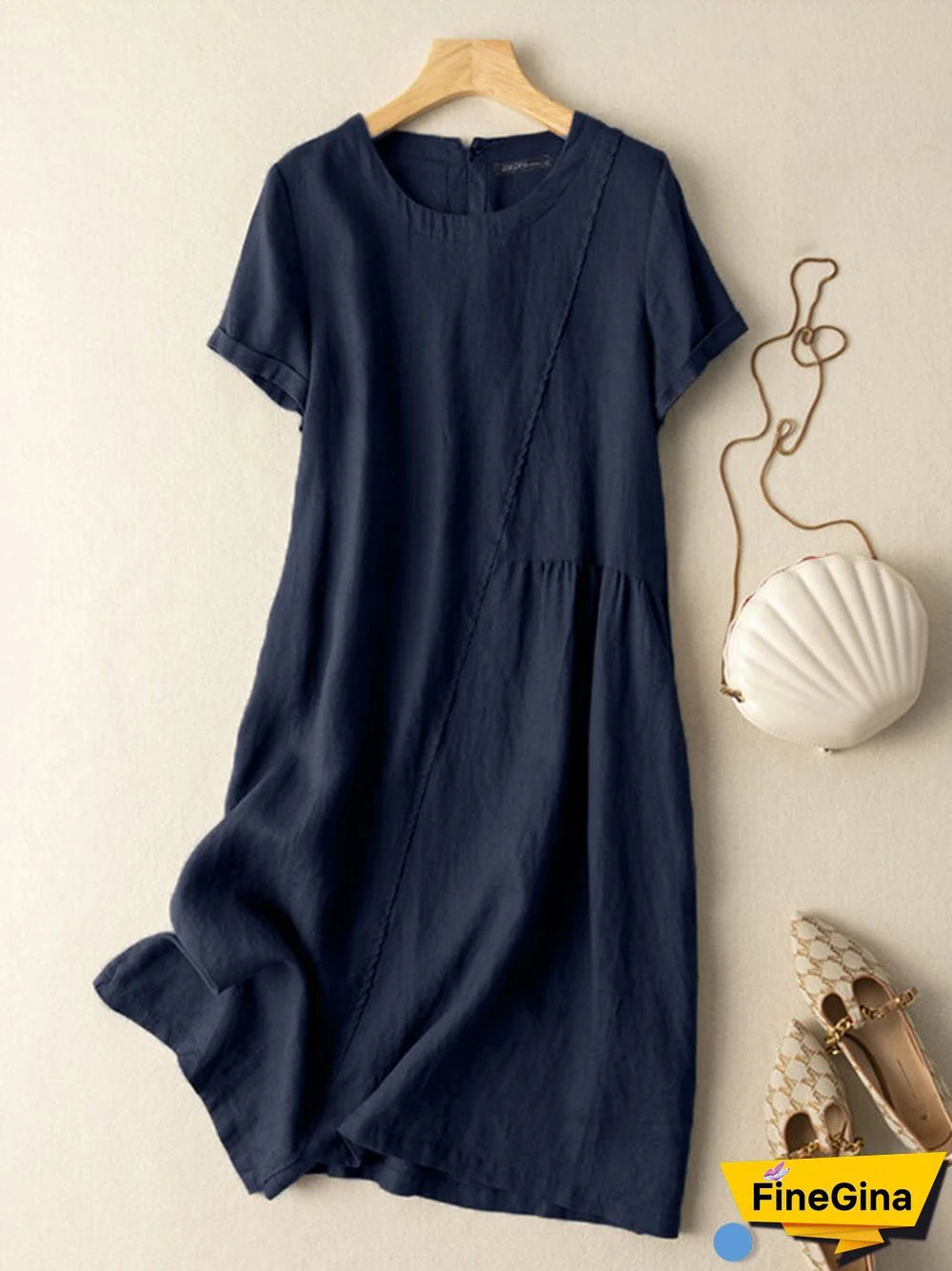 Solid Short Sleeve Crew Neck Casual Dress For Women