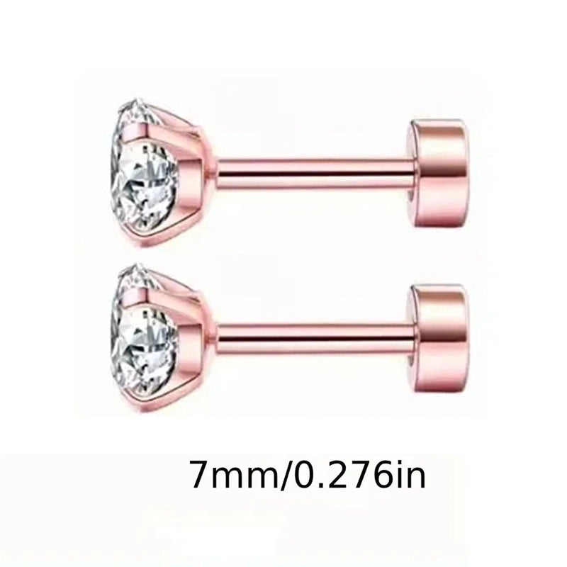 1 Pair Elegant Round Inlay 304 Stainless Steel Zircon 18K Gold Plated Stainless Steel Earrings