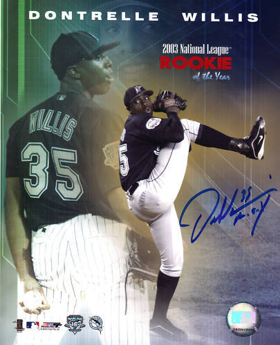 DONTRELLE WILLIS FLORIDA MARLINS 2003 ROY ACTION SIGNED 8x10