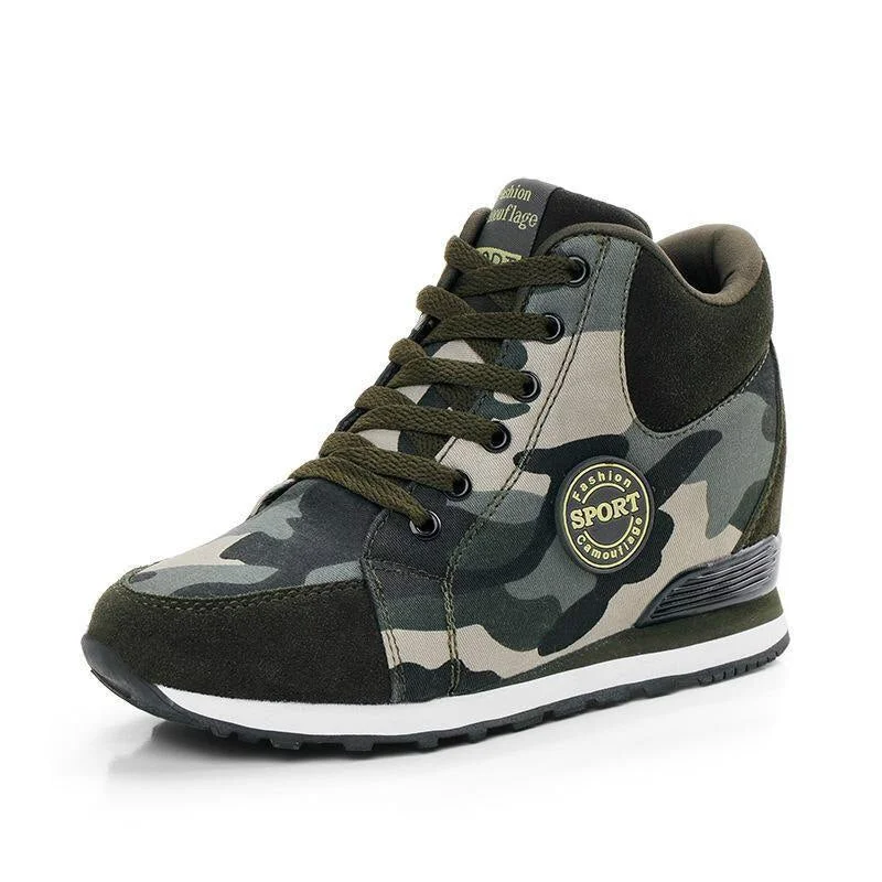 2020 Spring High Top Wedge Platform Sneakers Women Casual Shoes Hidden Heels Ladies Sneakers Camouflage Women Shoes Basket Femme