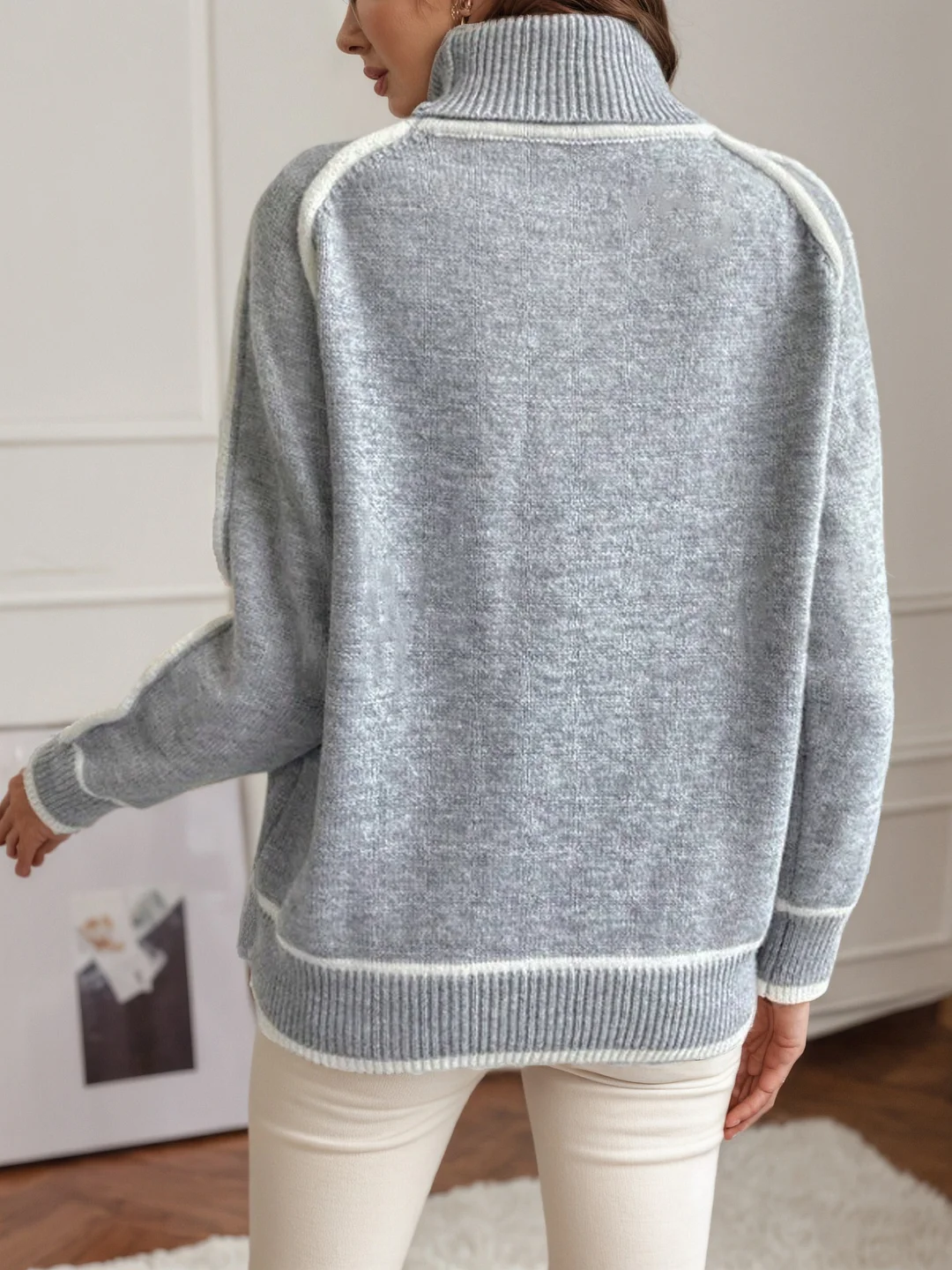 Athvotar Athvotar And Winter Knitted Shirt Women's Jacket Long-Sleeved High-Necked Top Solid Color Loose Casual Jump Sweater