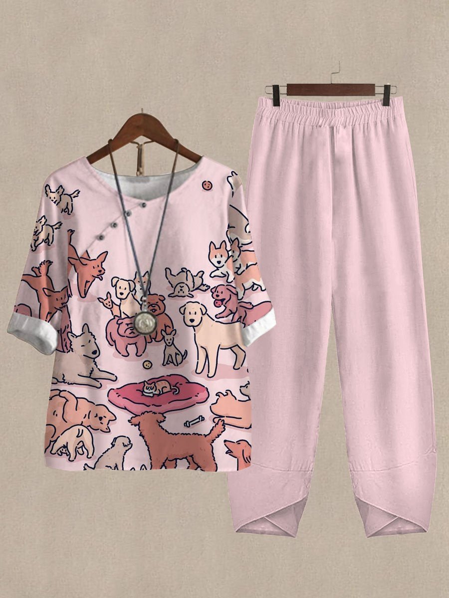 Fun Animal Family Print Casual Two Piece Suits