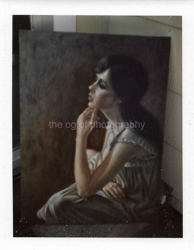 60s Portrait Of A Painting Of A Pretty Woman FOUND Photo Poster painting Original Color 02 13 G