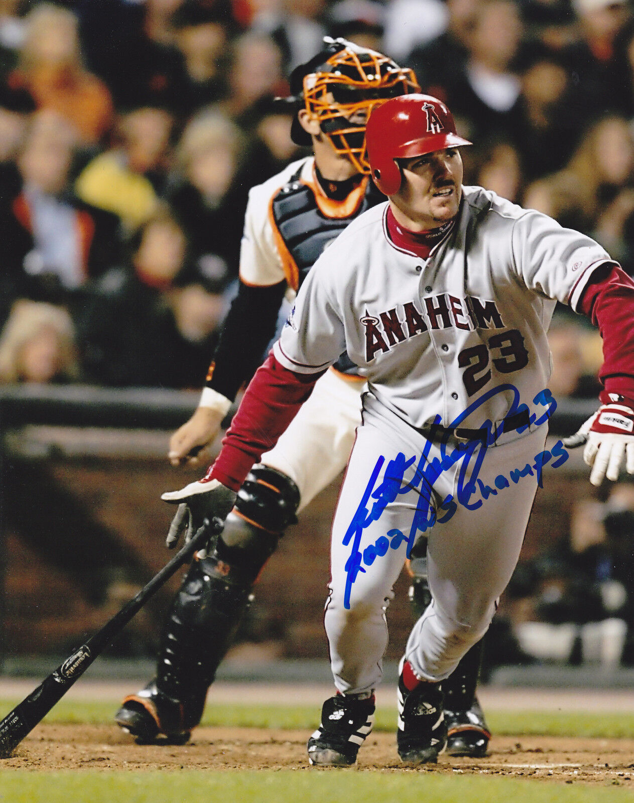 SCOTT SPIEZIO ANAHEIM ANGELS 2002 WS CHAMPS ACTION SIGNED 8x10