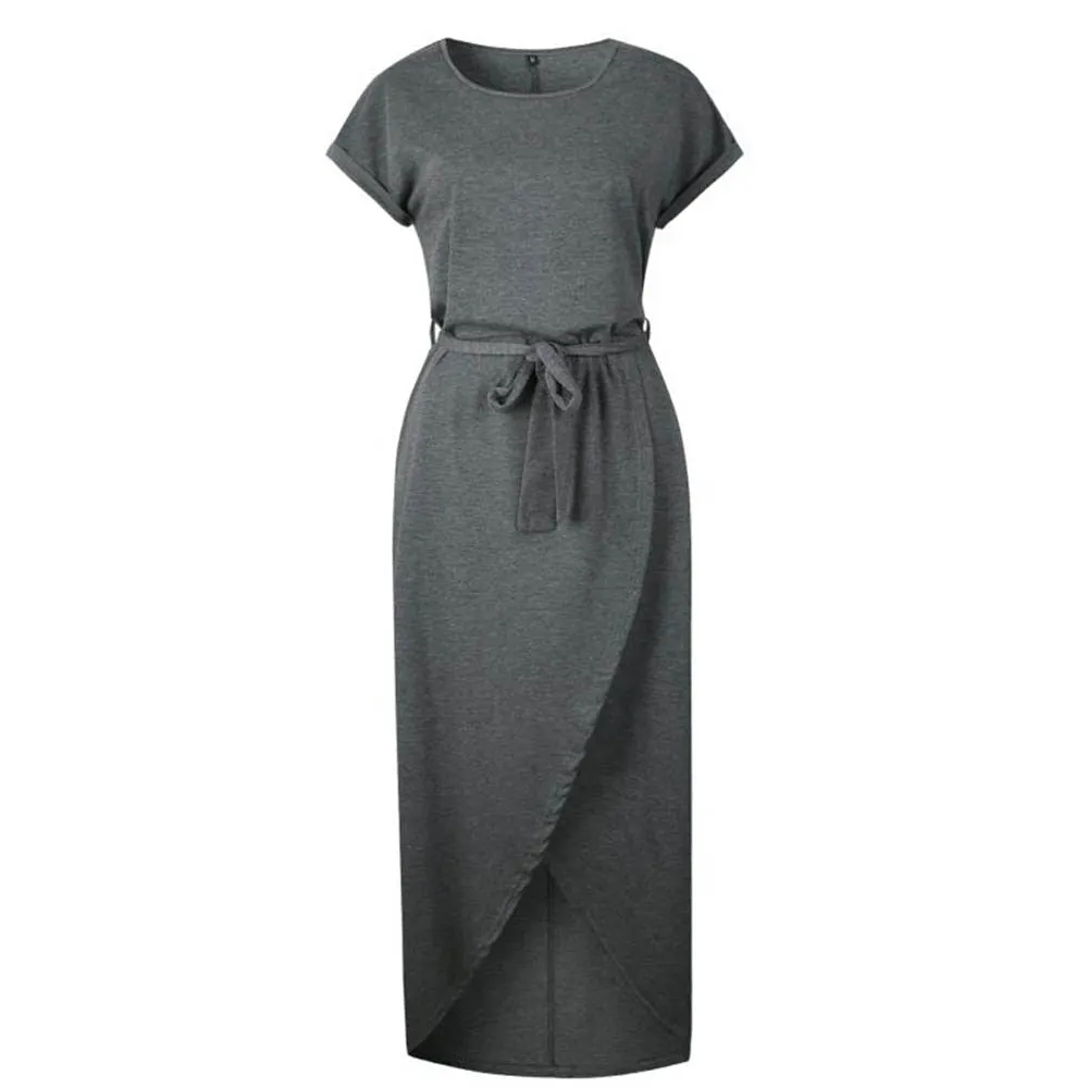 Spring/summer/autumn 6 Color Women Casual Dress Short Sleeves Asymmetrical Blue Green Daily Maxi Summer Dress Elegant Home Dress