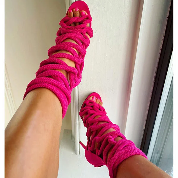Stylish Open Toe Lace Up Stiletto Heels