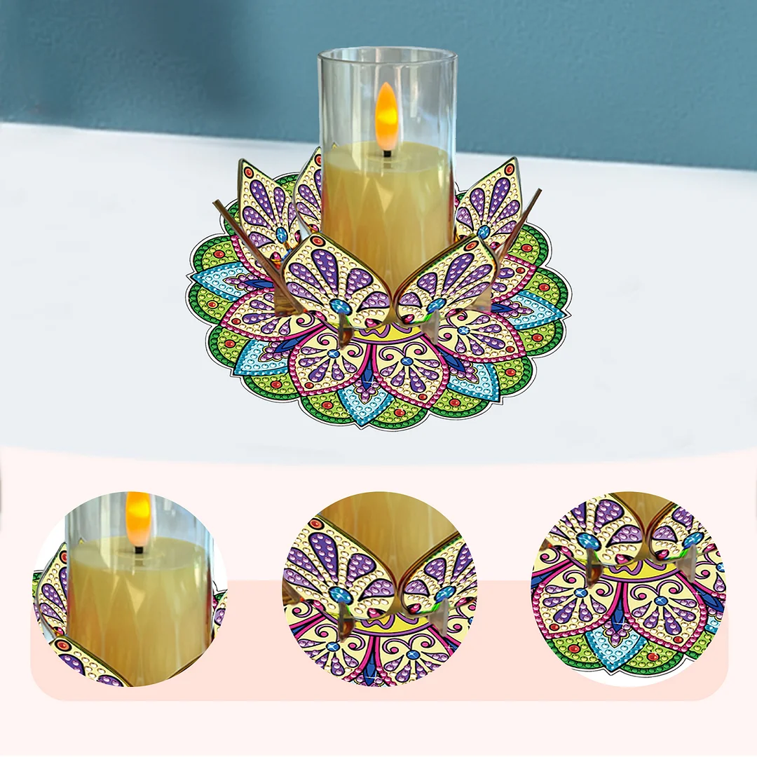 Mandala Lotus-M Acrylic DIY Diamond Painting Candle Holders Without Candles Crystal Painting Tealight Candle Stand Table Centerpiece for Adults Beginners Home Party Decor
