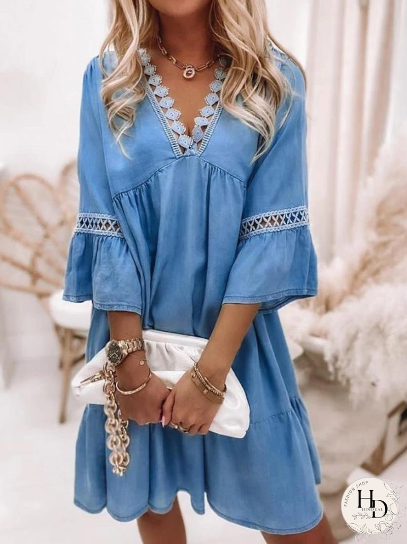 Dresses Lace V-Neck 3/4 Sleeve Dress for Women