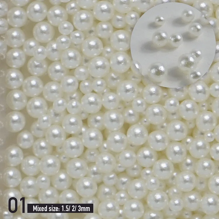 Mixed sizes(1.5~3mm) Imitation Pearls White ABS Beige Half Pearls 3d Nail Beads Rhinestone Decoration DIY Nail art