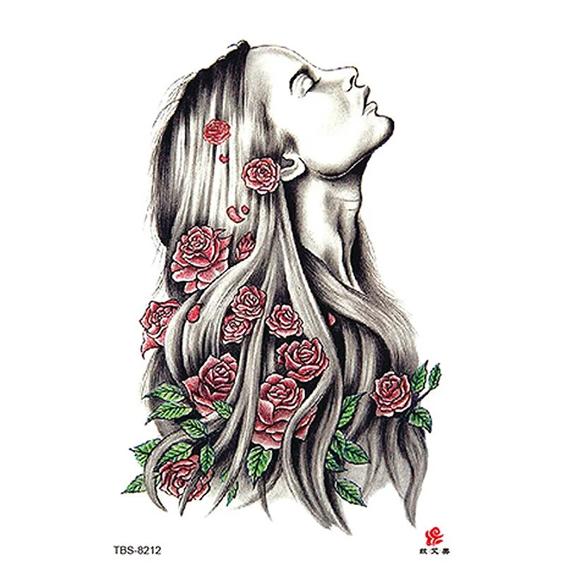 Sdrawing Temporary Tattoo Sticker Dark Snake Tattoos Flower Tatoos Body Art Geisha Water Transfer Clavicle Arm Fake Tatto