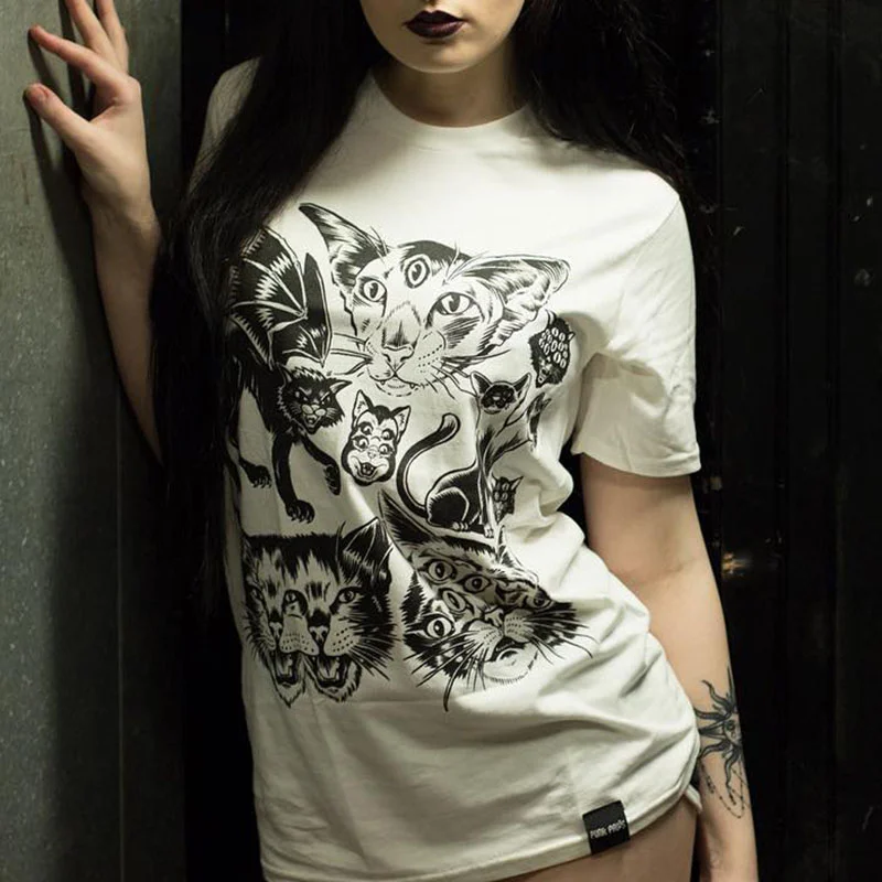 Different Evil Cat Printed Women's T-shirt -  