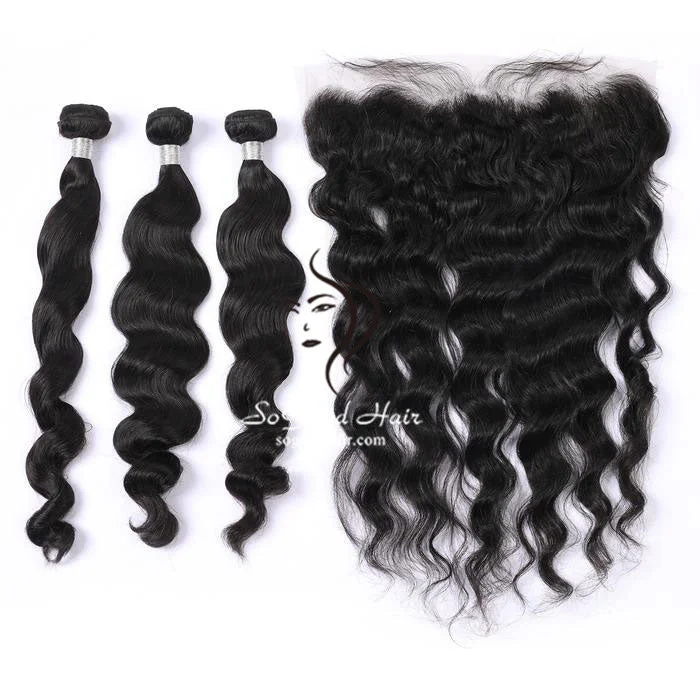 3 Bundles Loose Wave With 13x4 Lace Frontal 12A+ Virgin Human Hair