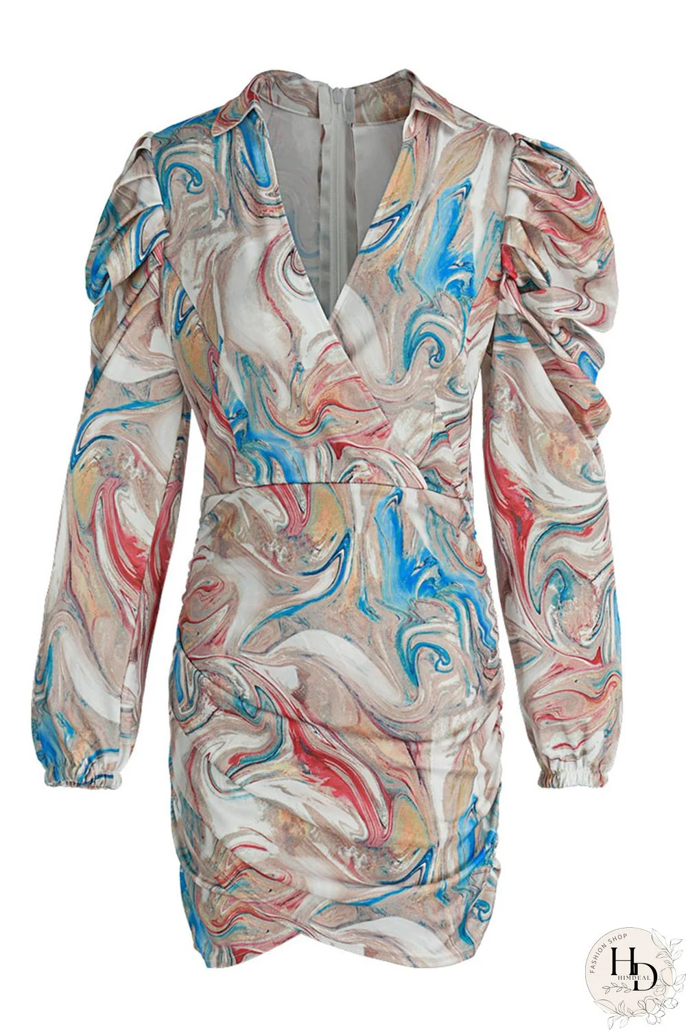 Beige Sexy Print Split Joint V Neck One Step Skirt Dresses