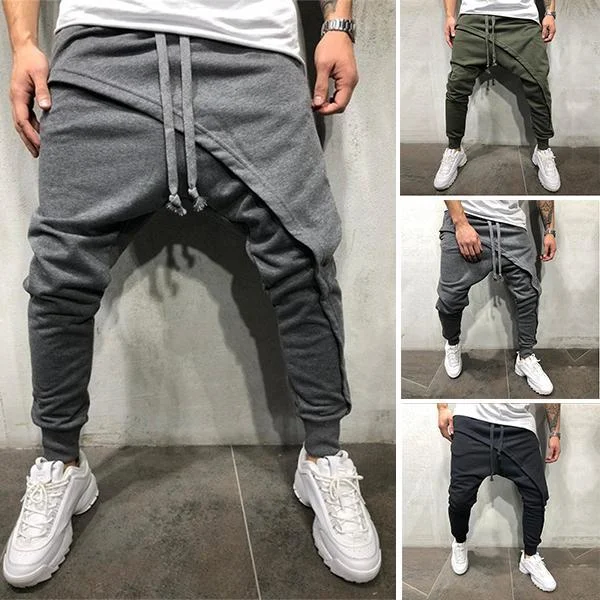 Pantaloni sport stil casual pentru bărbați, model hip hop, cu talie elastică și șnur
