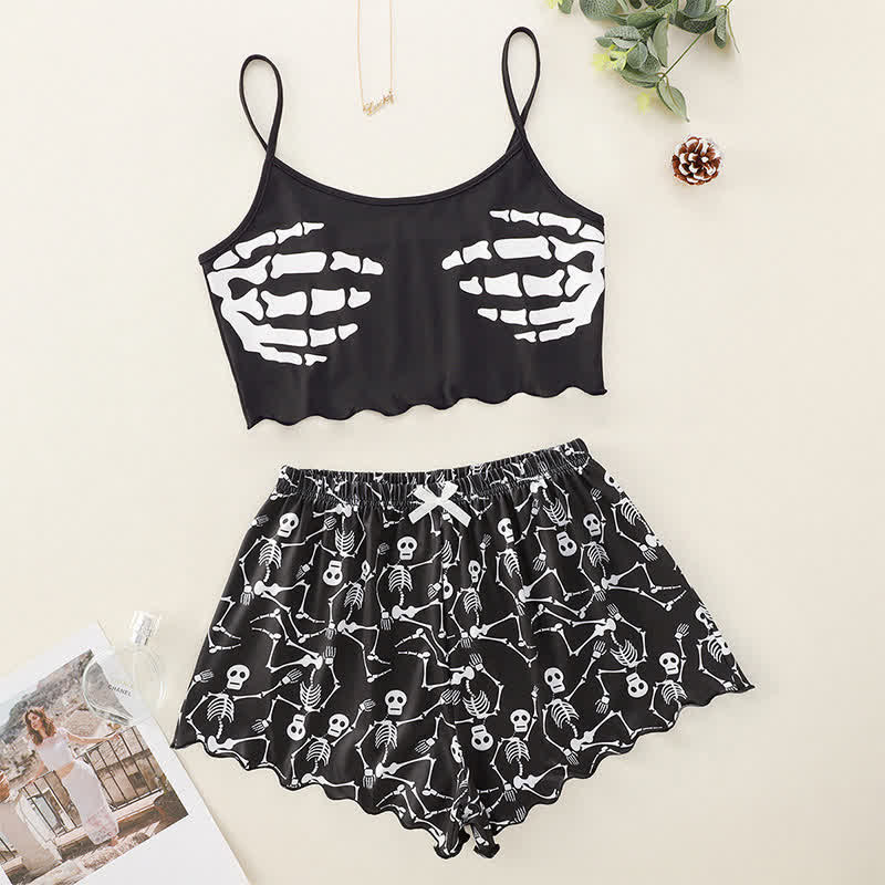 Skeleton Hands Print Tank Top Skeleton Print Shorts Set