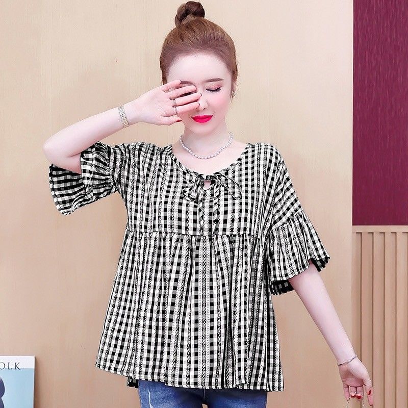 Large Size O-Neck Lattice Fashion Casual T-shirts