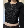 Rib Long Sleeve Printed Crop Top