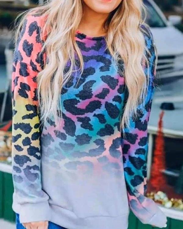 Colorful Leopard Top Pullover Sweatshirt - Chicaggo