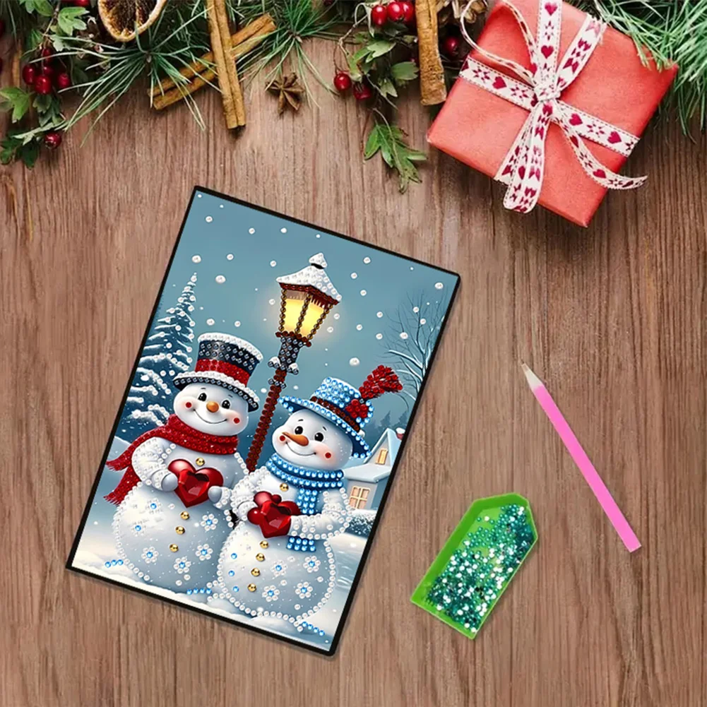 2pcs 50-Page A5 Snowman Santa Claus Diamond Painting Notebook for Adults Gift