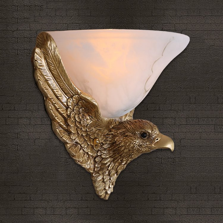 1-Light Eagle Wall Sconce Antiqued Gold Finish Resin and Plaster Flush Mount Wall Light